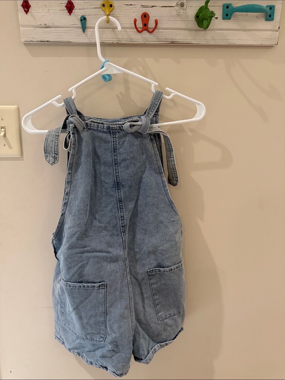 SHEIN Light Blue Denim Romper with Tie Straps